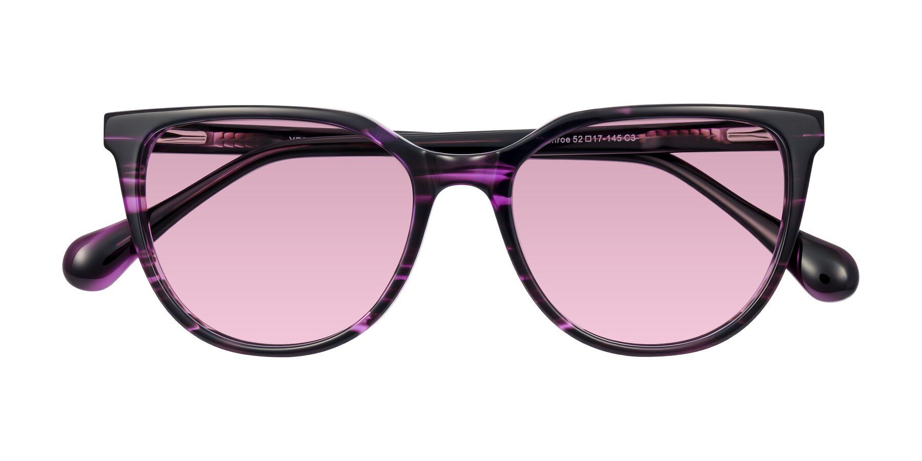 Folded Front of Glenroe in Purple Striped with Light Wine Tinted Lenses