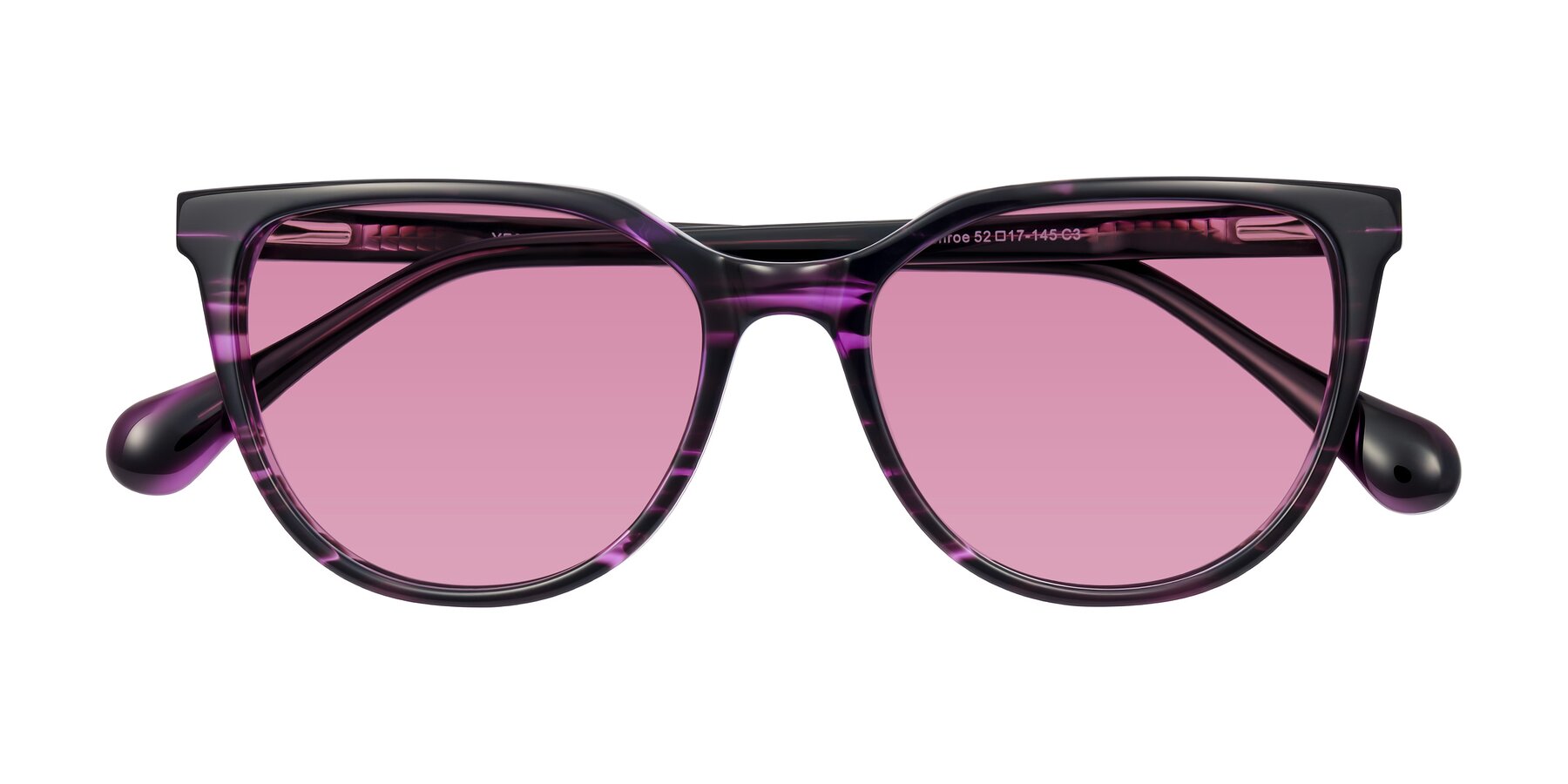 Folded Front of Glenroe in Purple Striped with Medium Wine Tinted Lenses