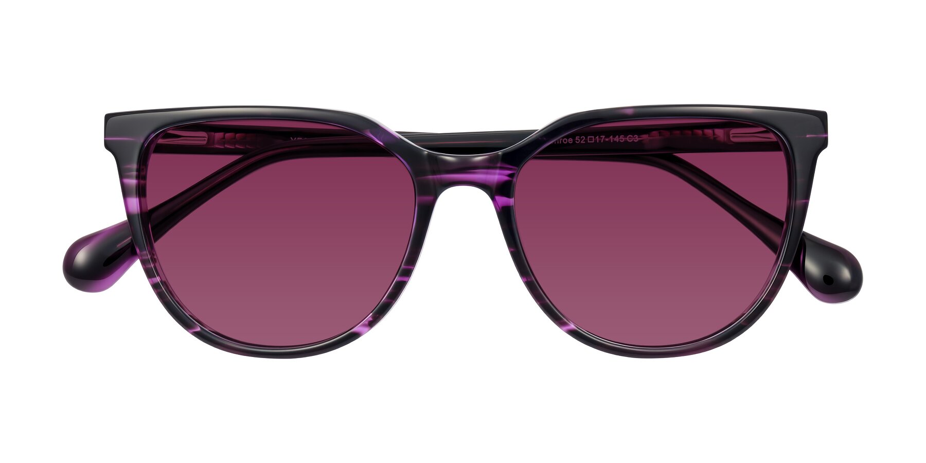 Folded Front of Glenroe in Purple Striped with Wine Tinted Lenses