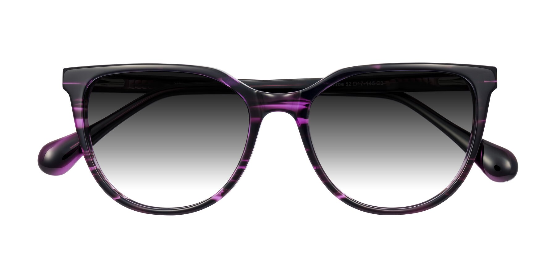 Folded Front of Glenroe in Purple Striped with Gray Gradient Lenses