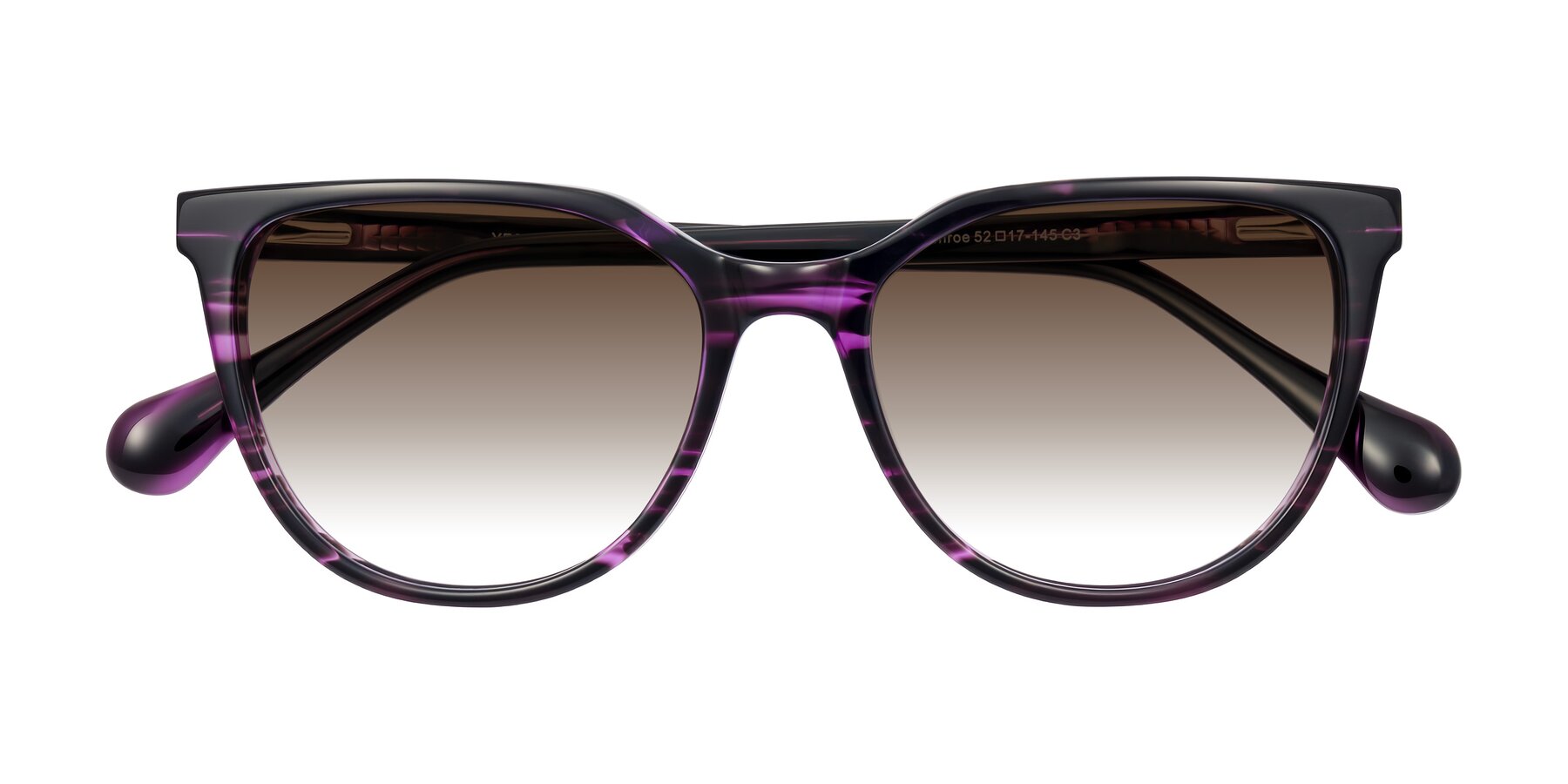 Folded Front of Glenroe in Purple Striped with Brown Gradient Lenses