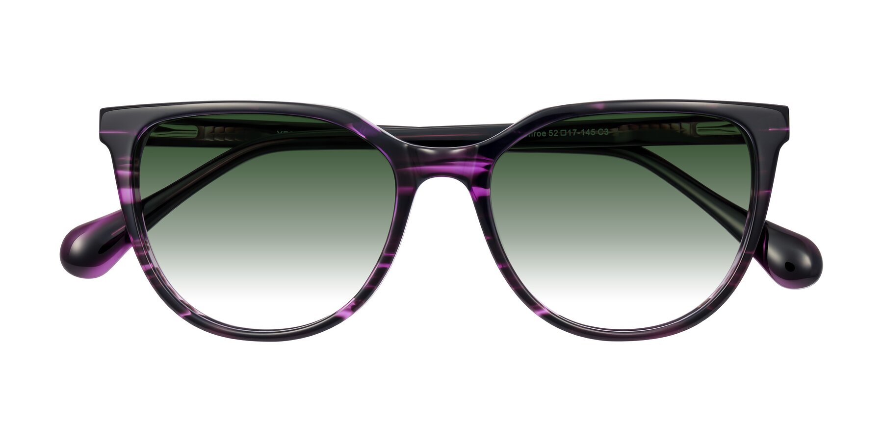 Folded Front of Glenroe in Purple Striped with Green Gradient Lenses