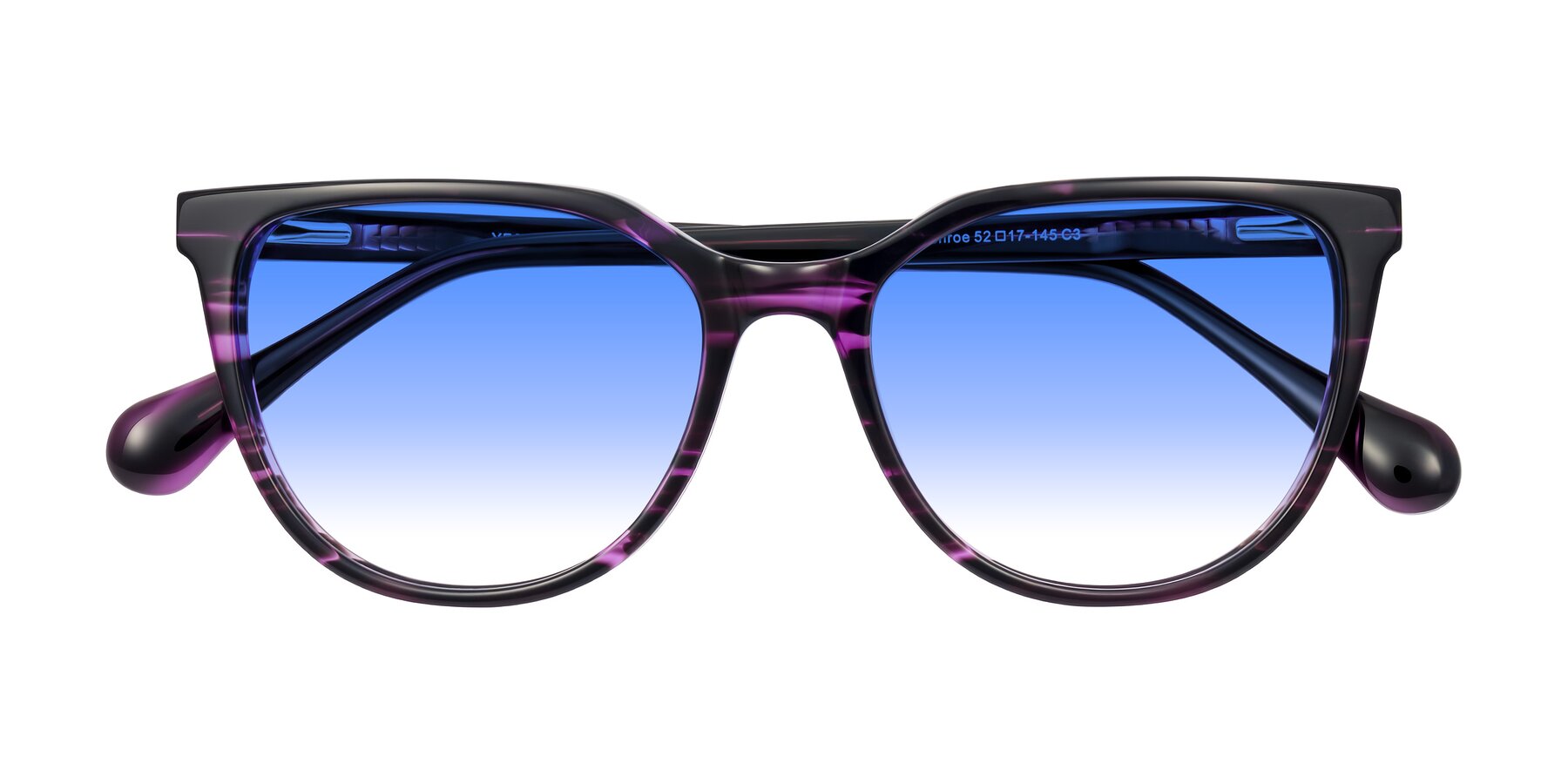Folded Front of Glenroe in Purple Striped with Blue Gradient Lenses