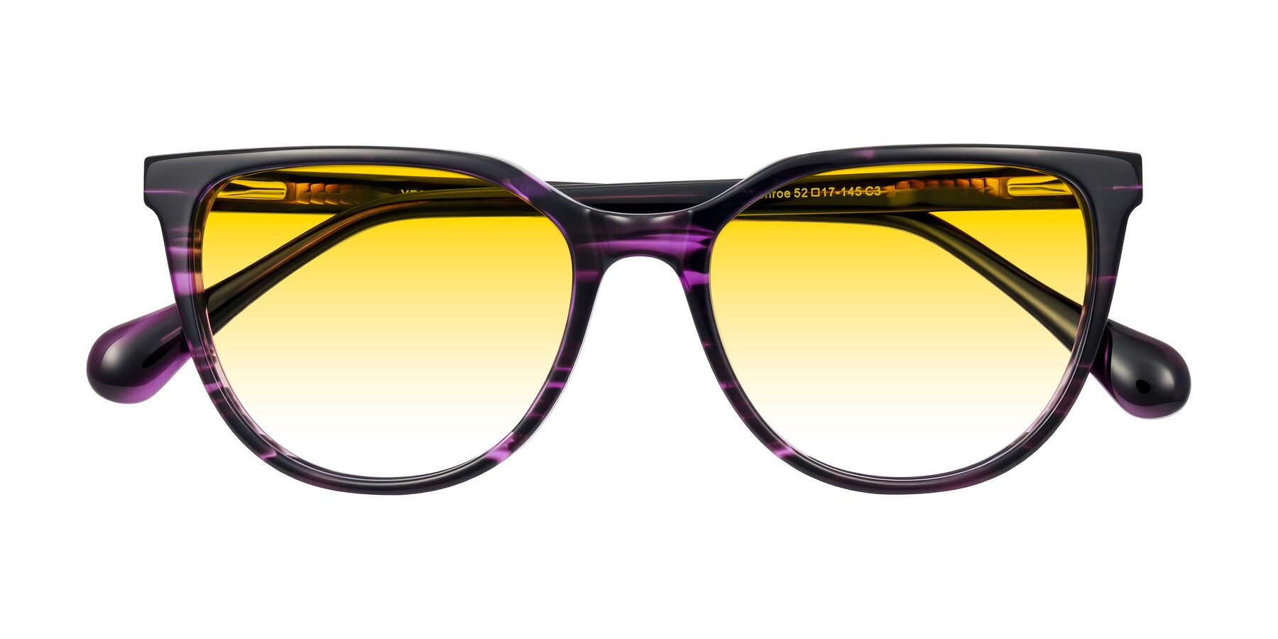 Folded Front of Glenroe in Purple Striped with Yellow Gradient Lenses