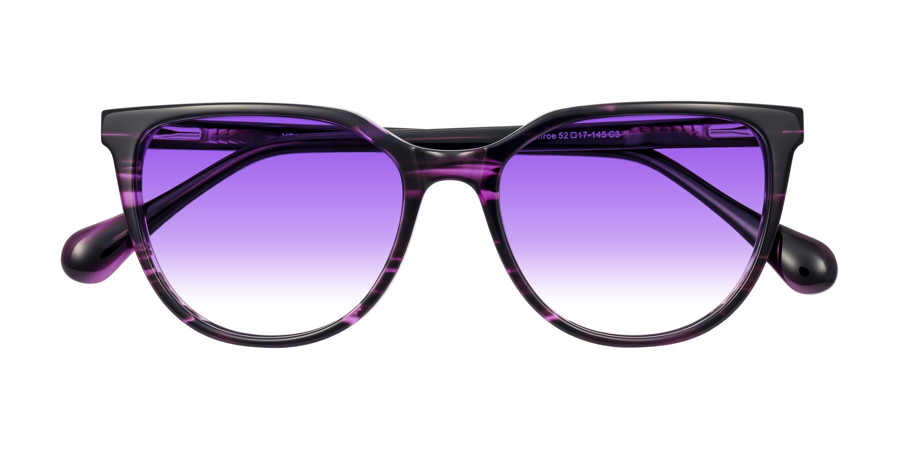 Folded Front of Glenroe in Purple Striped with Purple Gradient Lenses