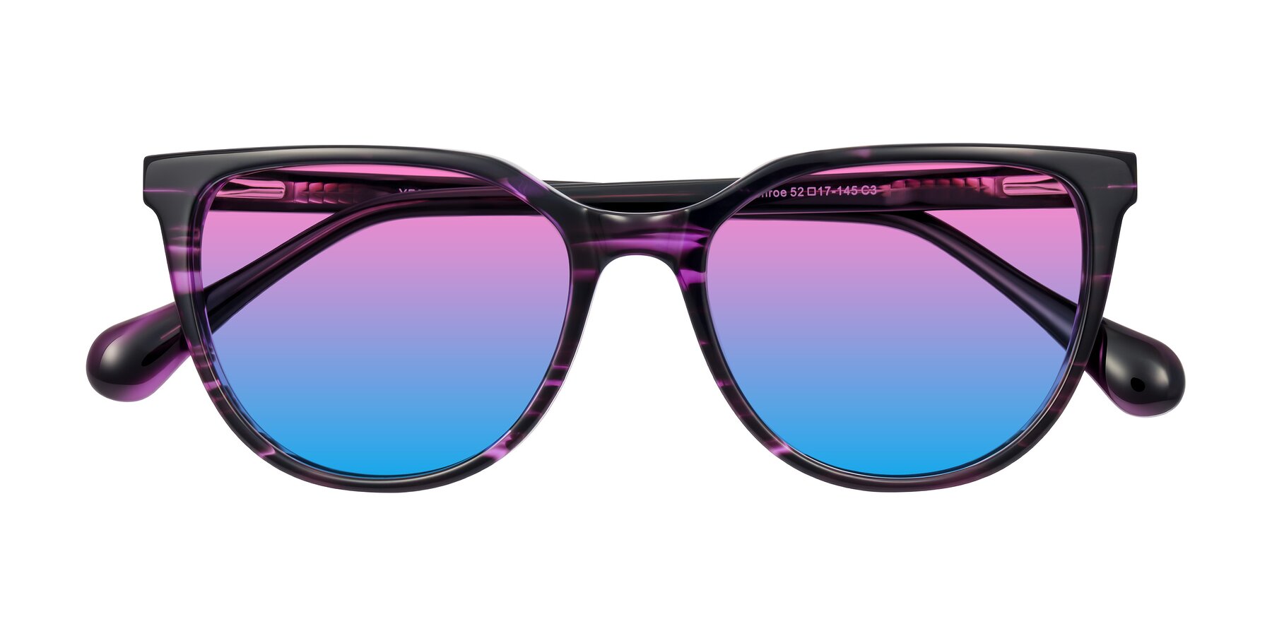 Folded Front of Glenroe in Purple Striped with Pink / Blue Gradient Lenses