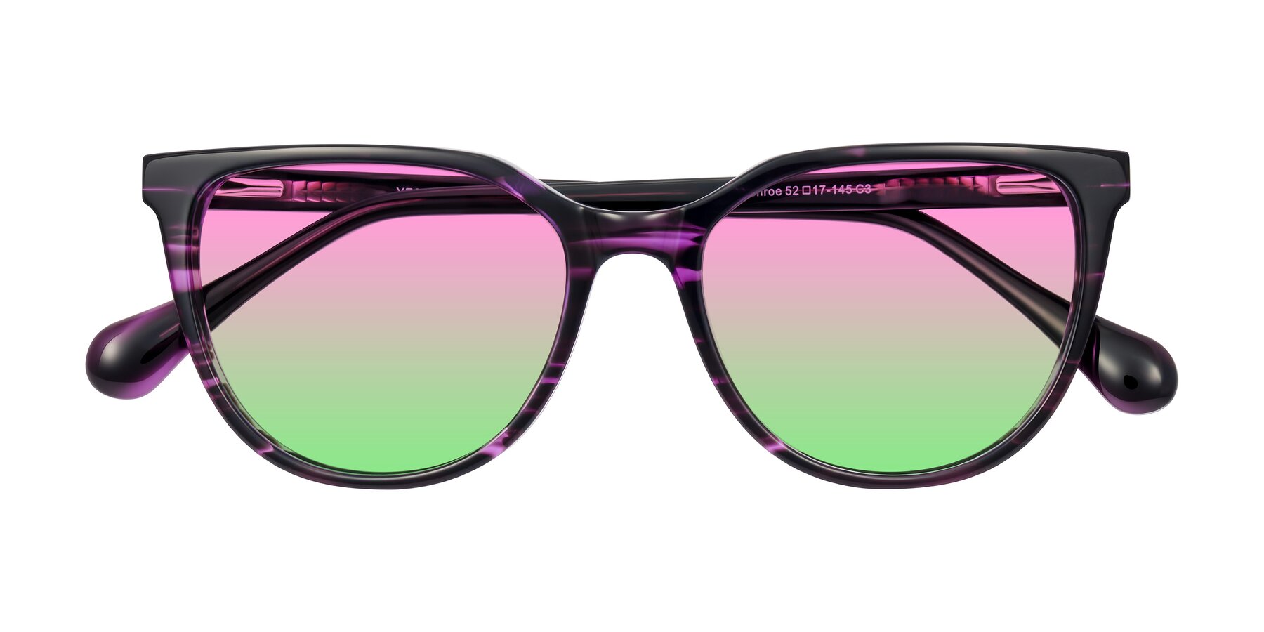 Folded Front of Glenroe in Purple Striped with Pink / Green Gradient Lenses