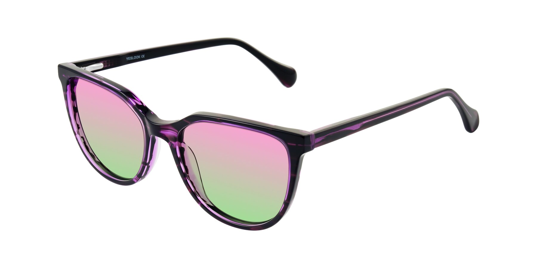 Angle of Glenroe in Purple Striped with Pink / Green Gradient Lenses