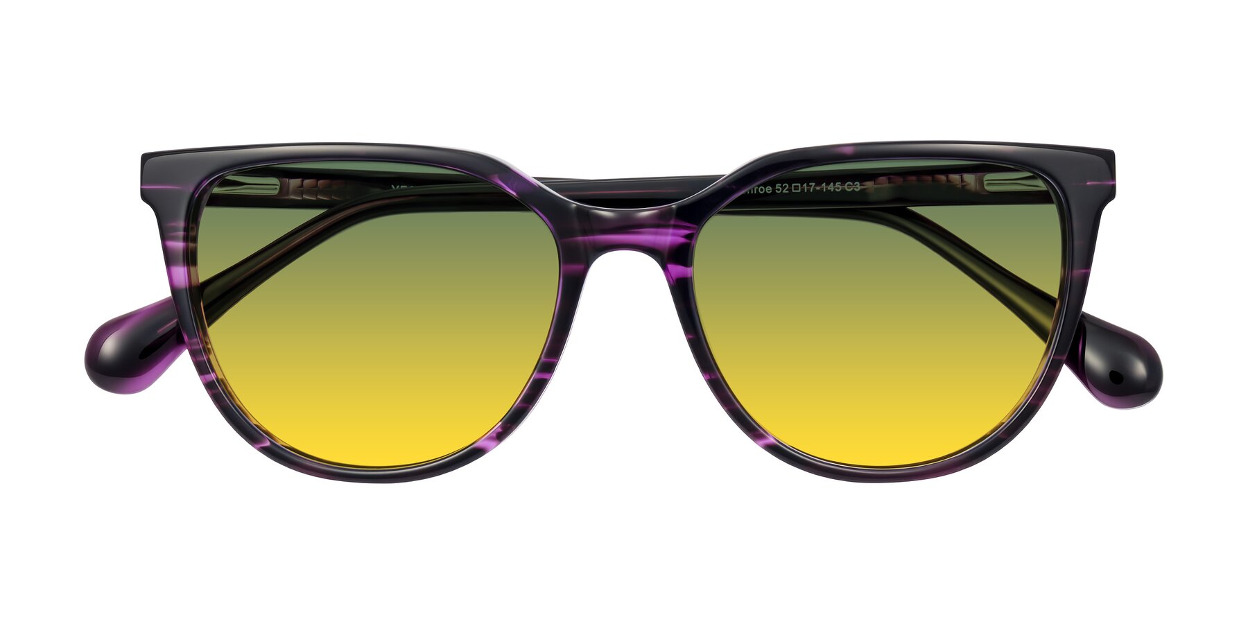 Folded Front of Glenroe in Purple Striped with Green / Yellow Gradient Lenses