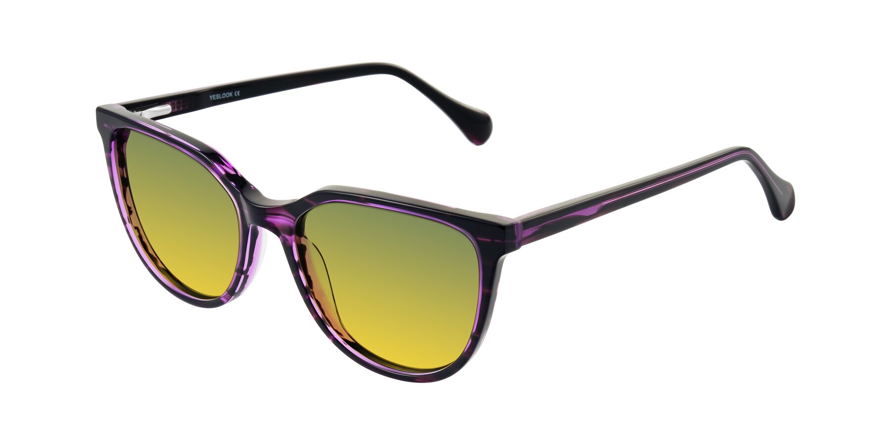 Angle of Glenroe in Purple Striped with Green / Yellow Gradient Lenses