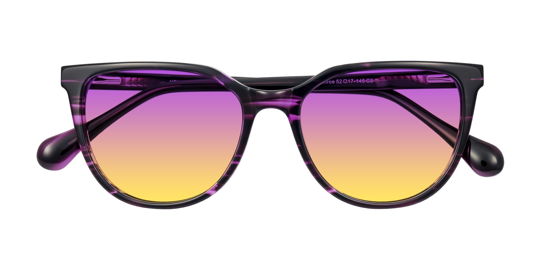 Folded Front of Glenroe in Purple Striped with Purple / Yellow Gradient Lenses