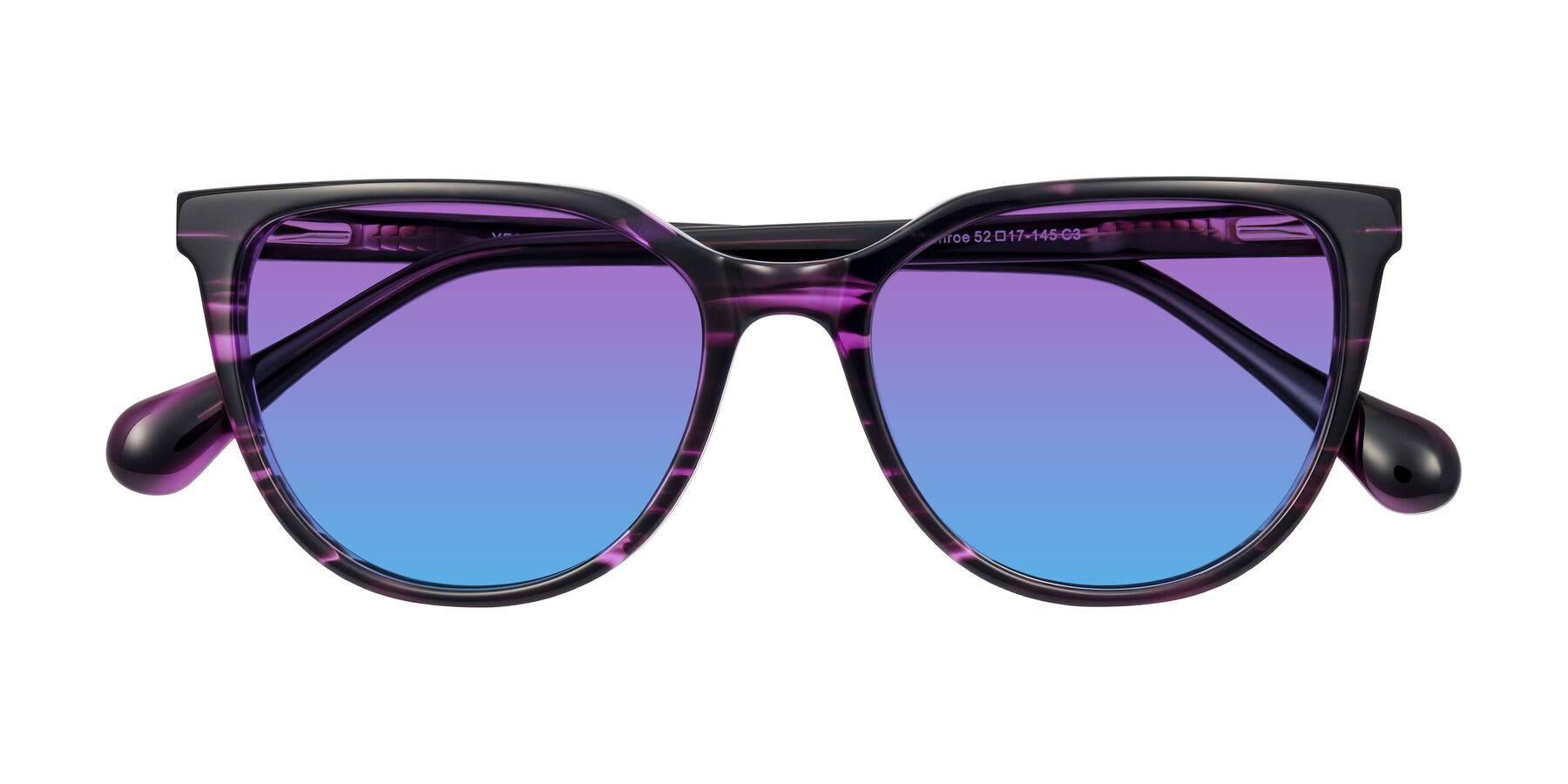 Folded Front of Glenroe in Purple Striped with Purple / Blue Gradient Lenses