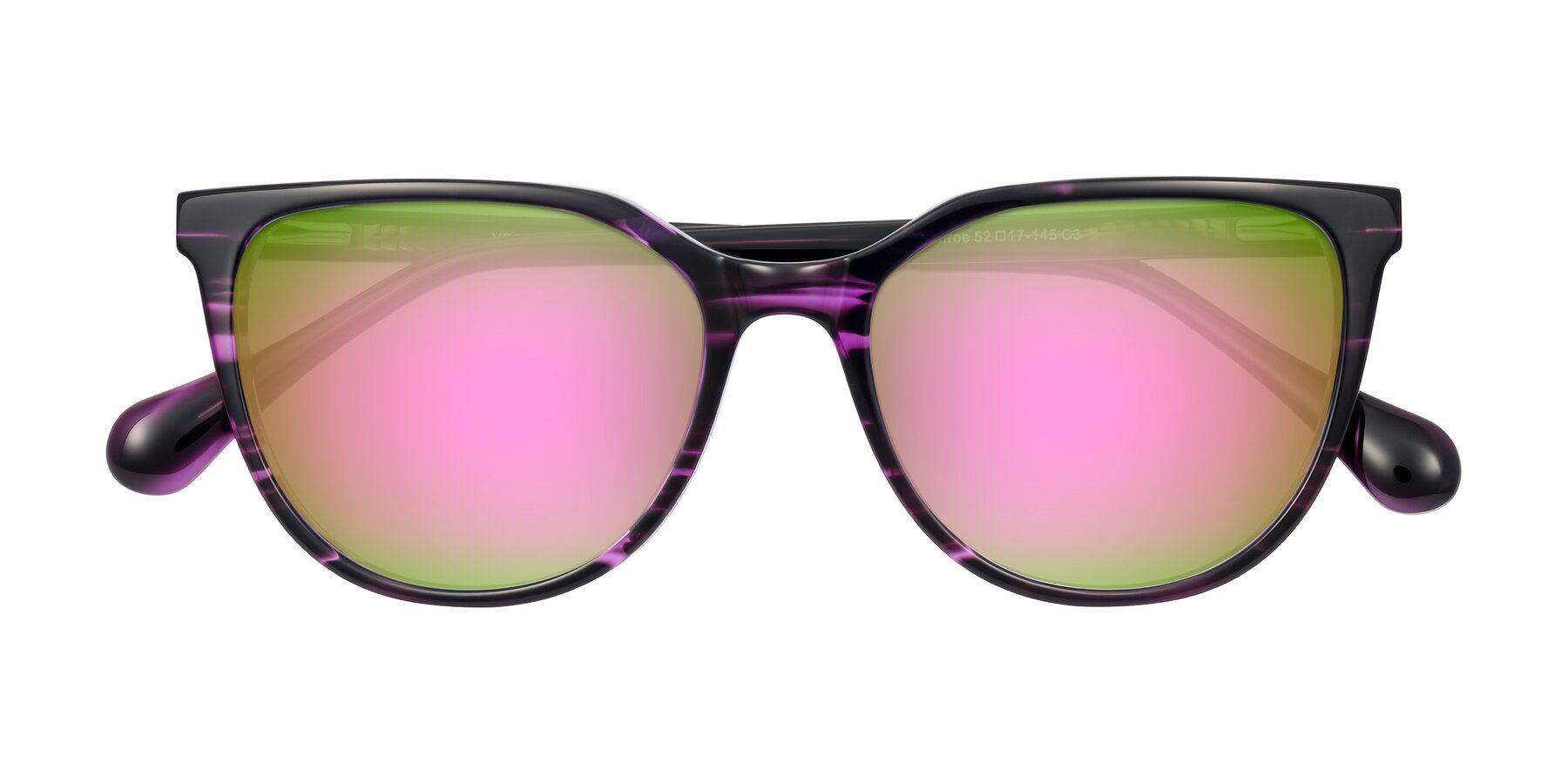 Folded Front of Glenroe in Purple Striped with Pink Mirrored Lenses