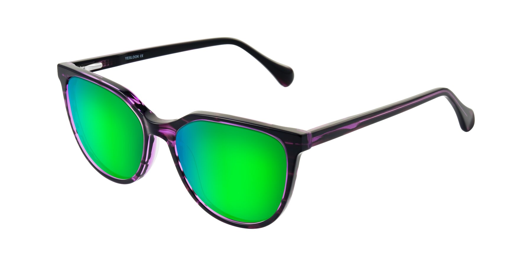 Angle of Glenroe in Purple Striped with Green Mirrored Lenses