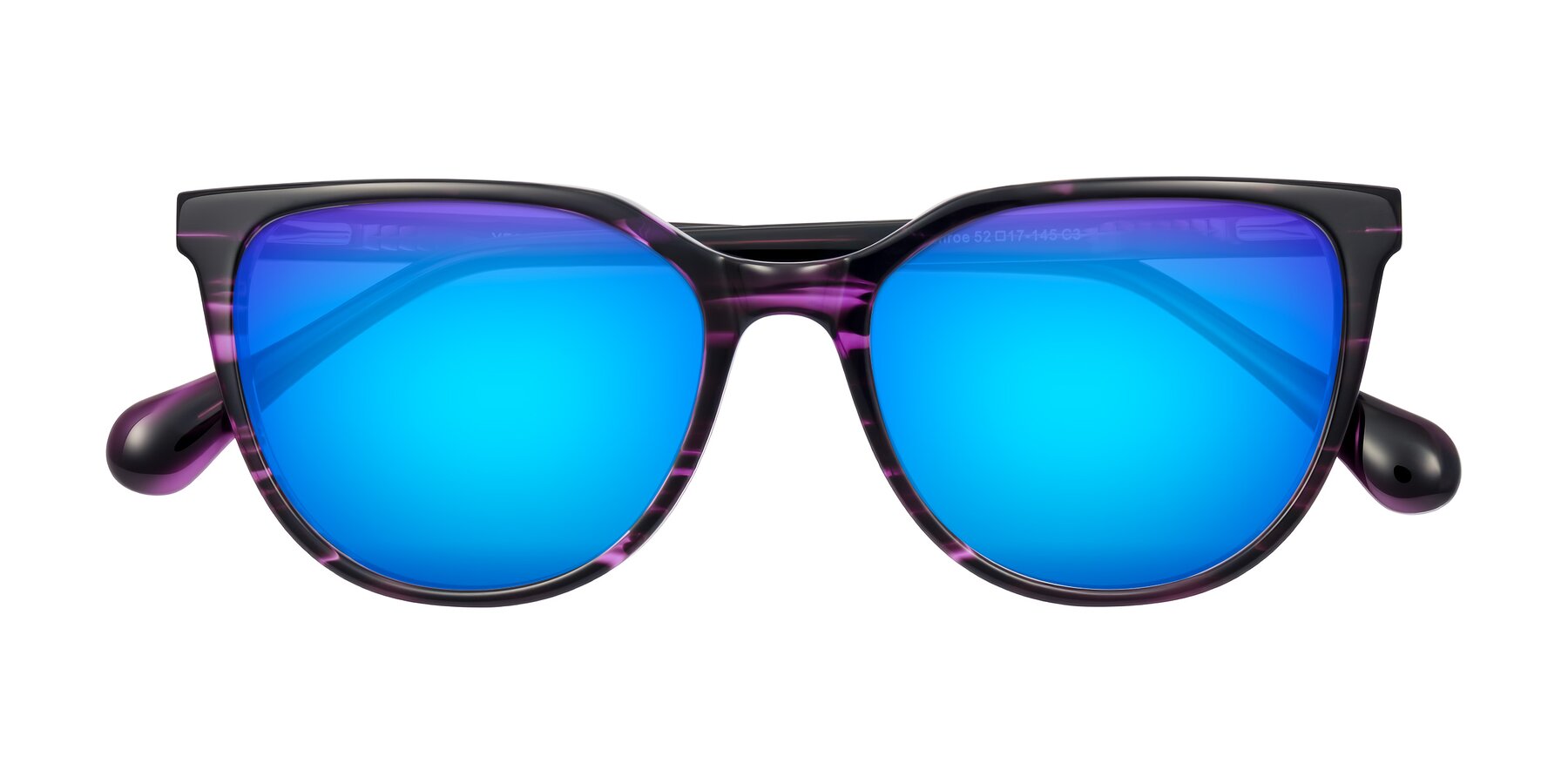 Folded Front of Glenroe in Purple Striped with Blue Mirrored Lenses