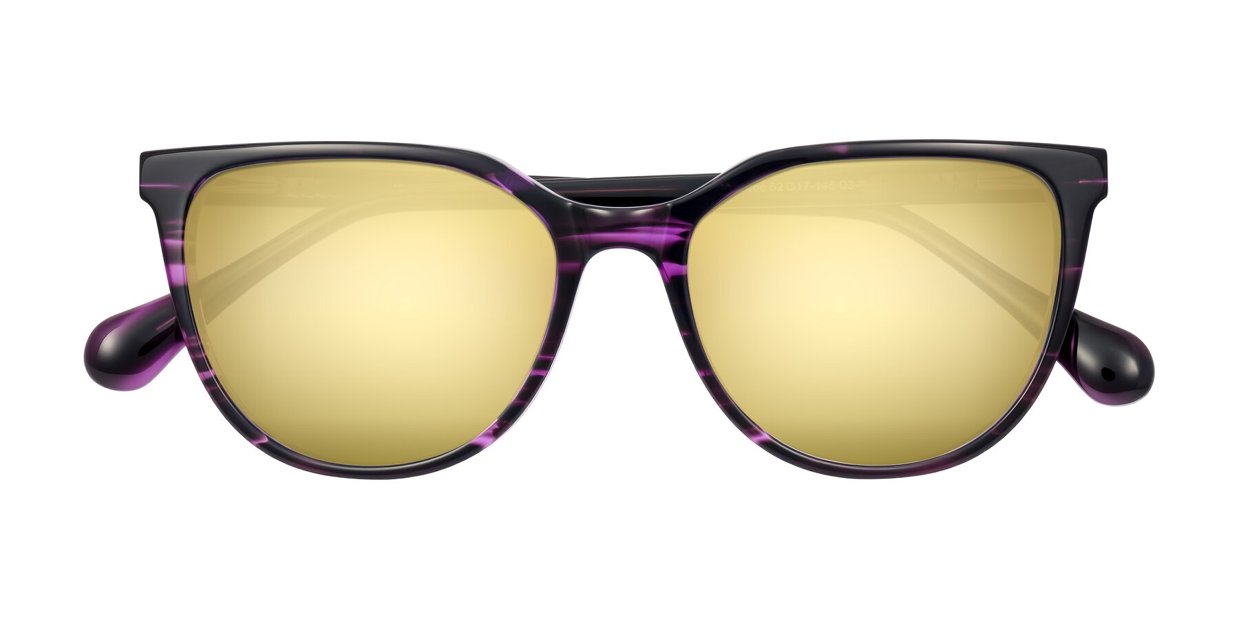 Folded Front of Glenroe in Purple Striped with Gold Mirrored Lenses