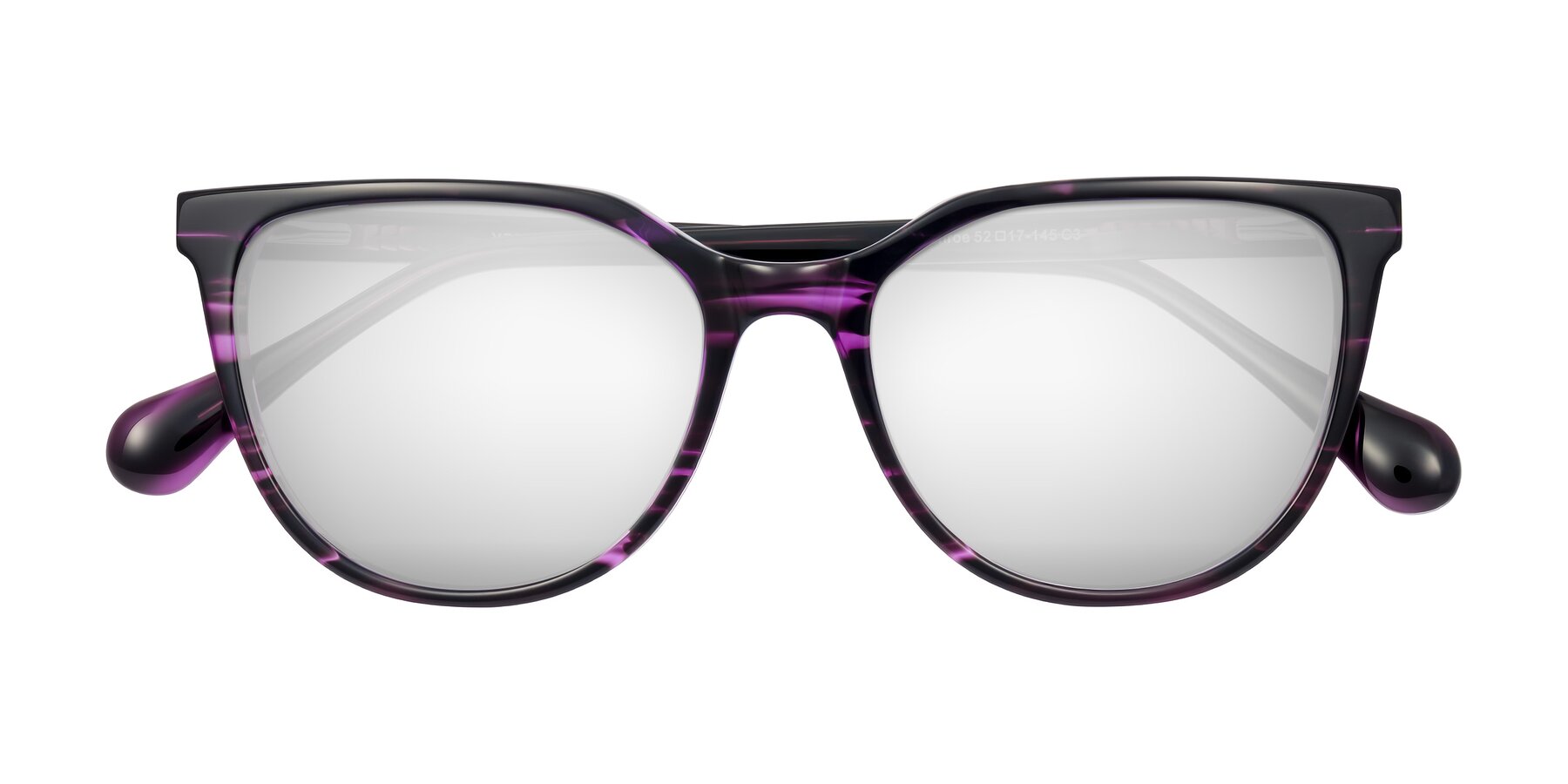 Folded Front of Glenroe in Purple Striped with Silver Mirrored Lenses
