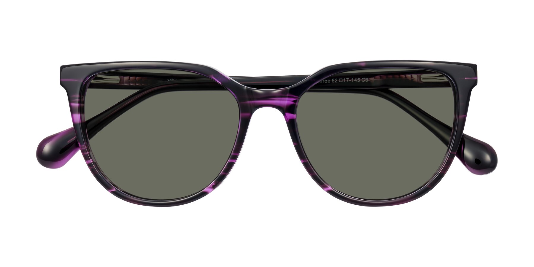 Folded Front of Glenroe in Purple Striped with Gray Polarized Lenses