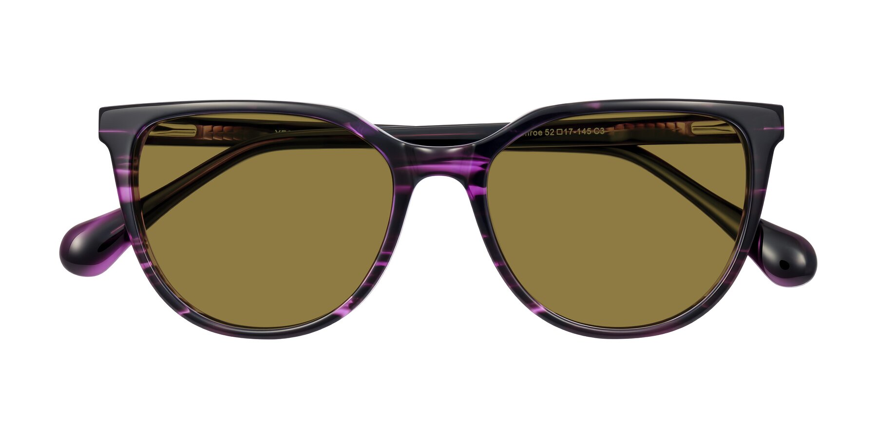 Folded Front of Glenroe in Purple Striped with Brown Polarized Lenses