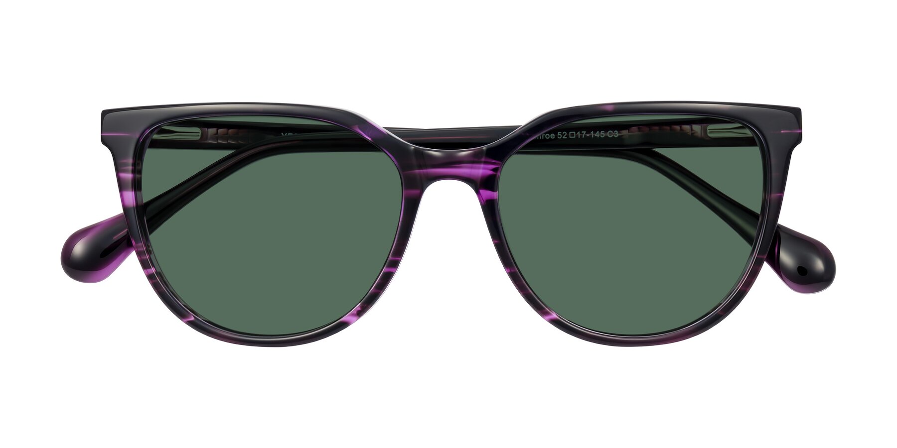 Folded Front of Glenroe in Purple Striped with Green Polarized Lenses