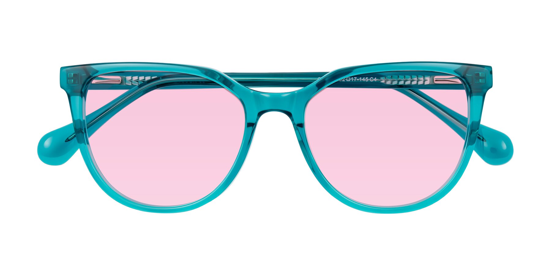 Folded Front of Glenroe in Peacock with Light Pink Tinted Lenses