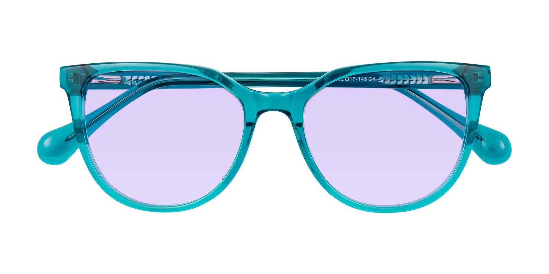 Folded Front of Glenroe in Peacock with Light Purple Tinted Lenses