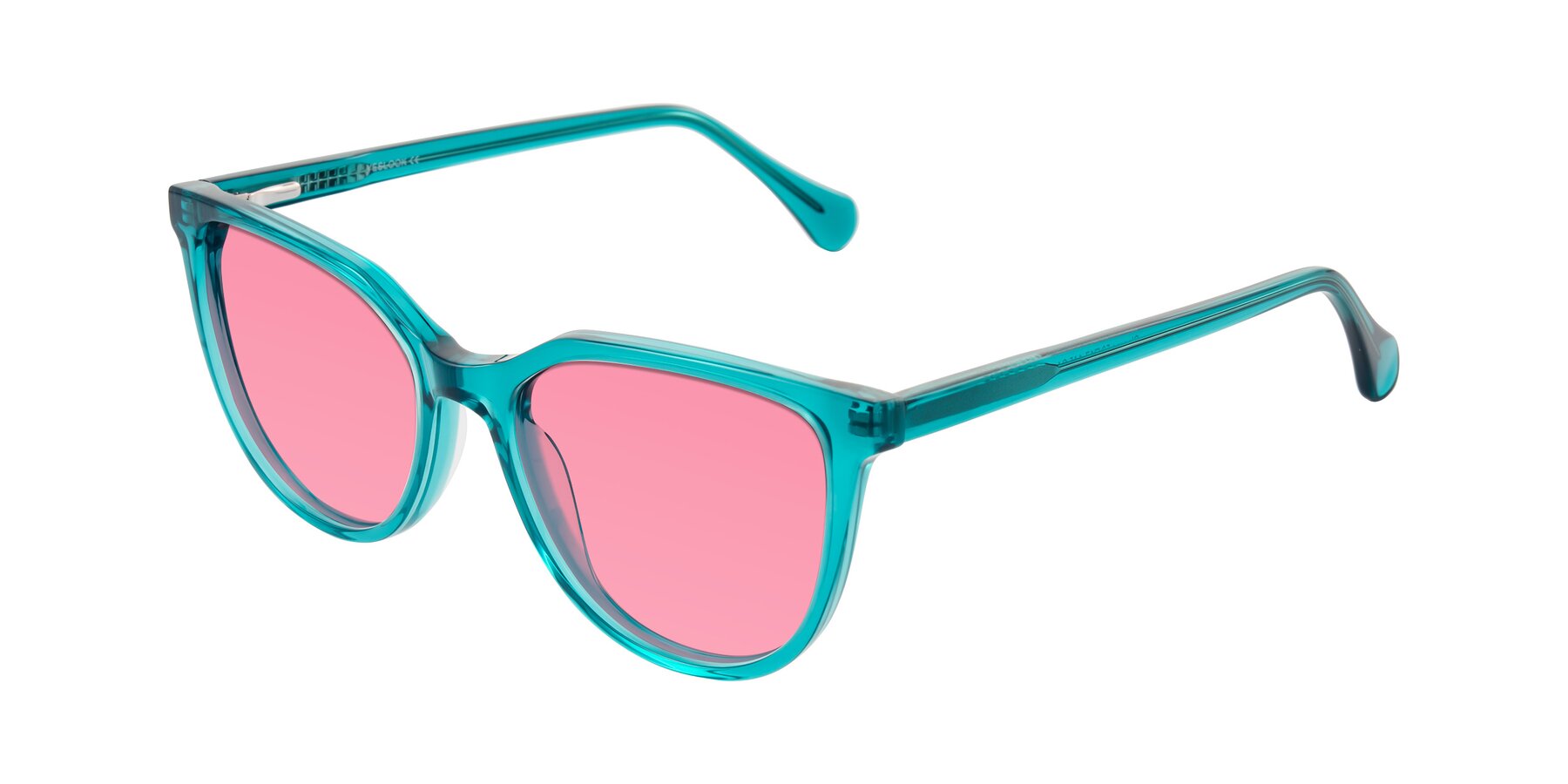 Angle of Glenroe in Peacock with Pink Tinted Lenses