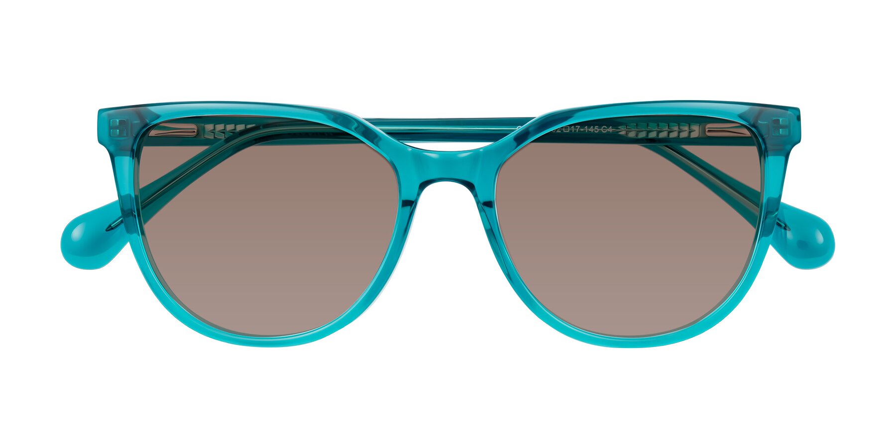 Folded Front of Glenroe in Peacock with Medium Brown Tinted Lenses