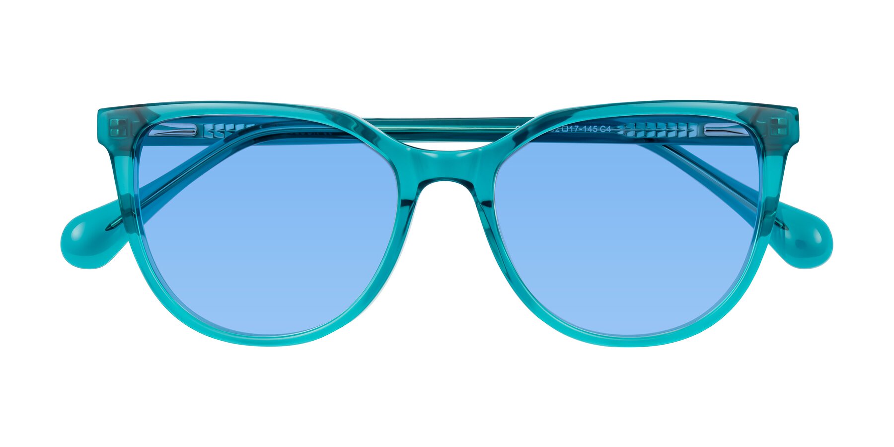 Folded Front of Glenroe in Peacock with Medium Blue Tinted Lenses