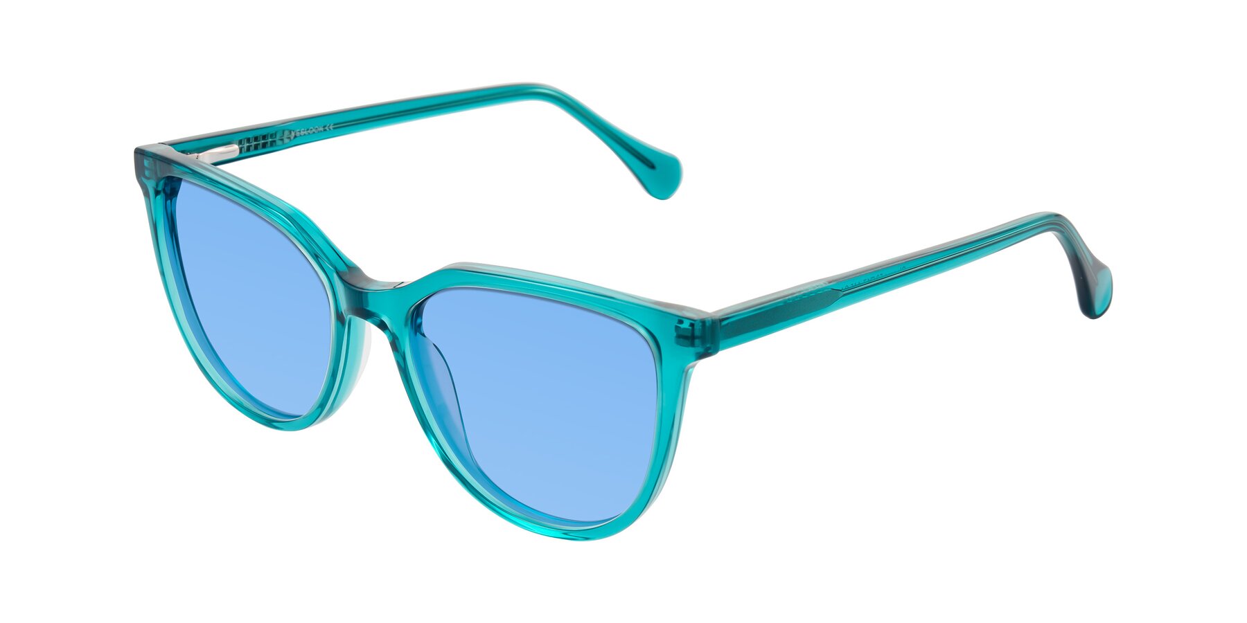 Angle of Glenroe in Peacock with Medium Blue Tinted Lenses