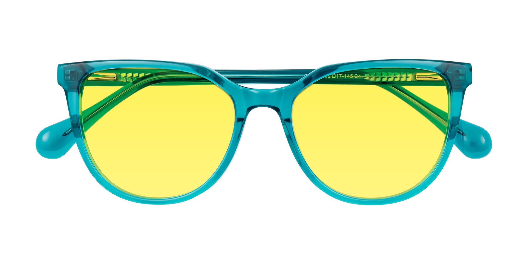 Folded Front of Glenroe in Peacock with Medium Yellow Tinted Lenses