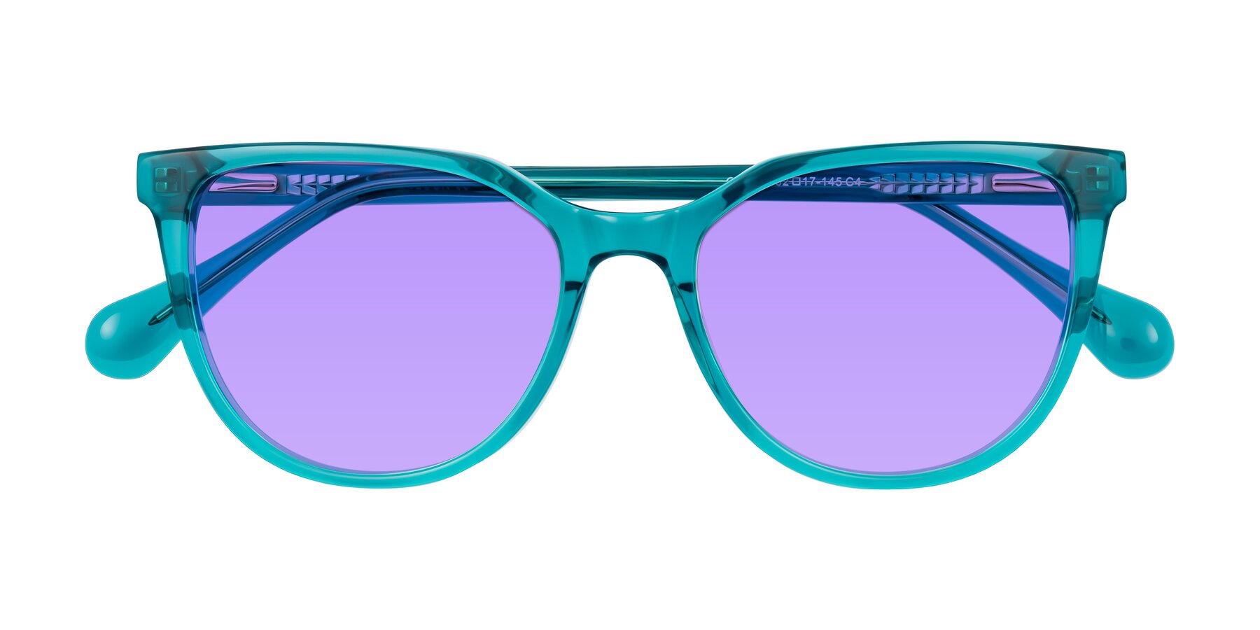 Folded Front of Glenroe in Peacock with Medium Purple Tinted Lenses