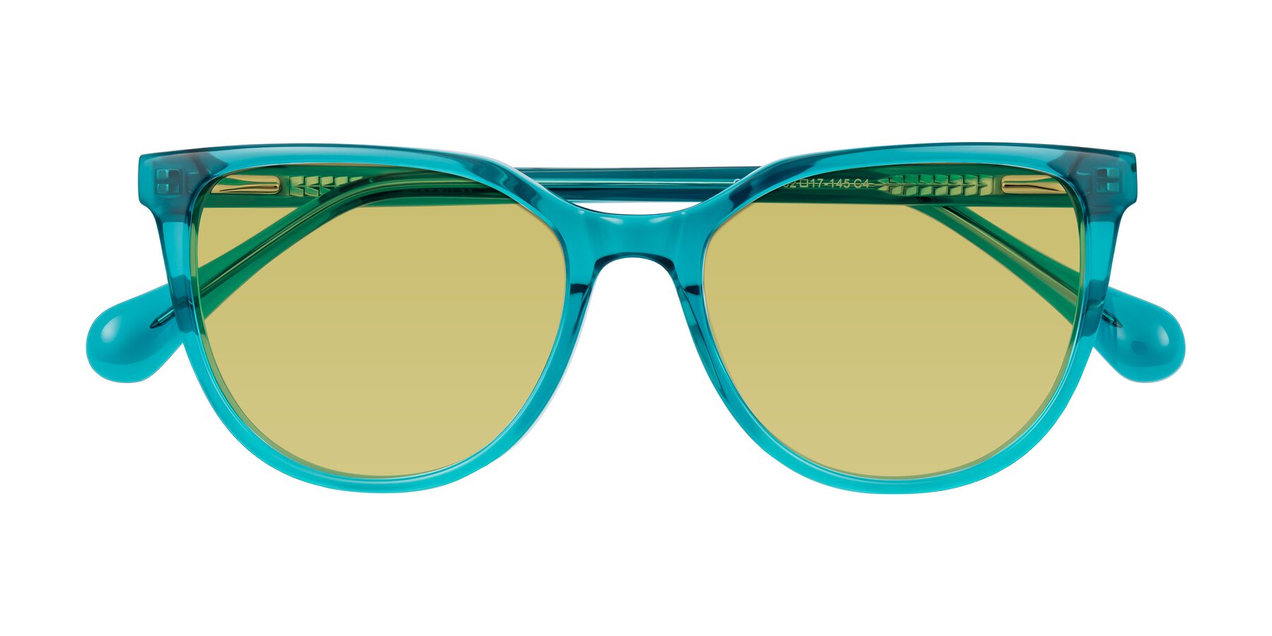 Folded Front of Glenroe in Peacock with Medium Champagne Tinted Lenses
