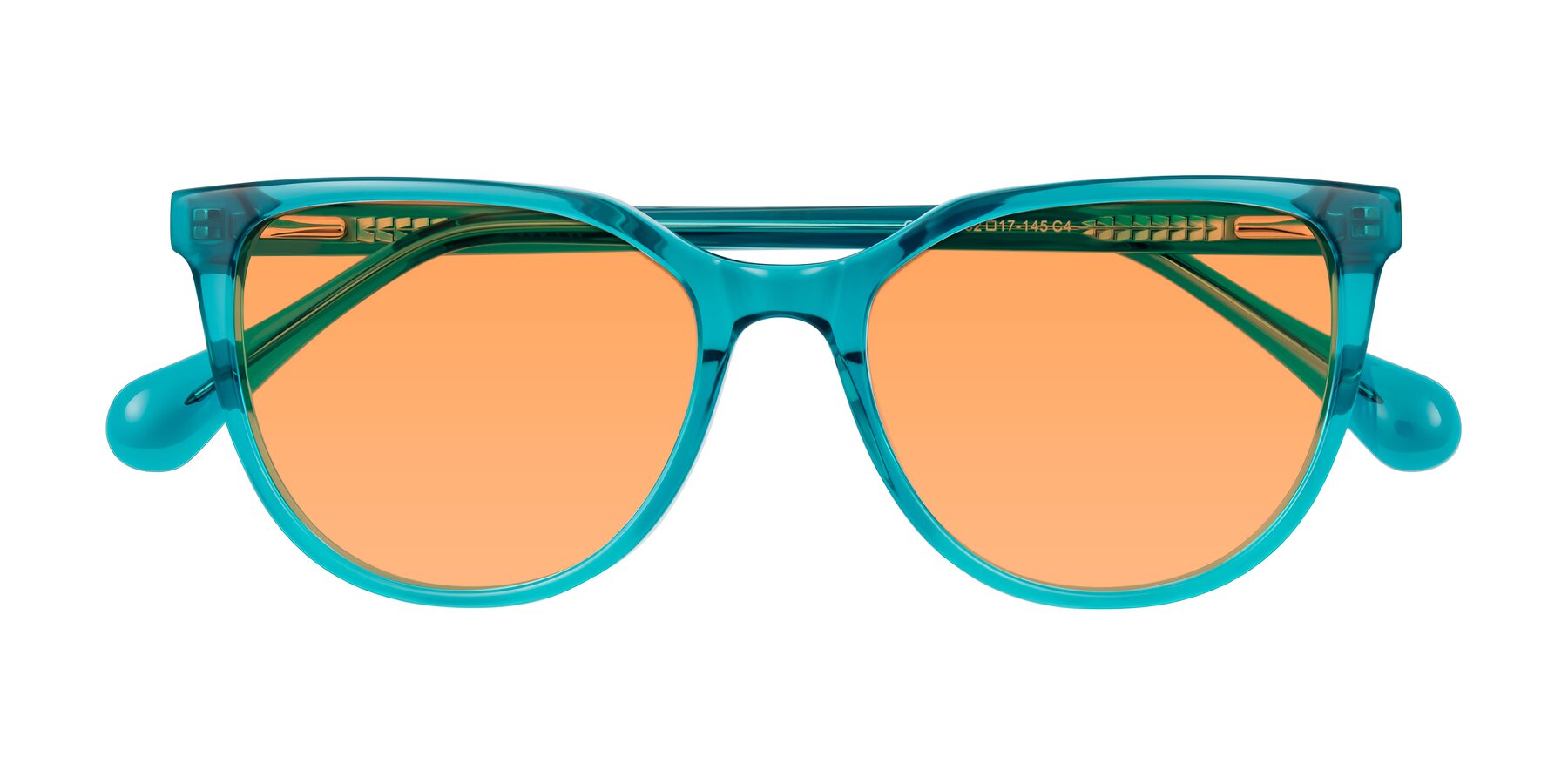 Folded Front of Glenroe in Peacock with Medium Orange Tinted Lenses
