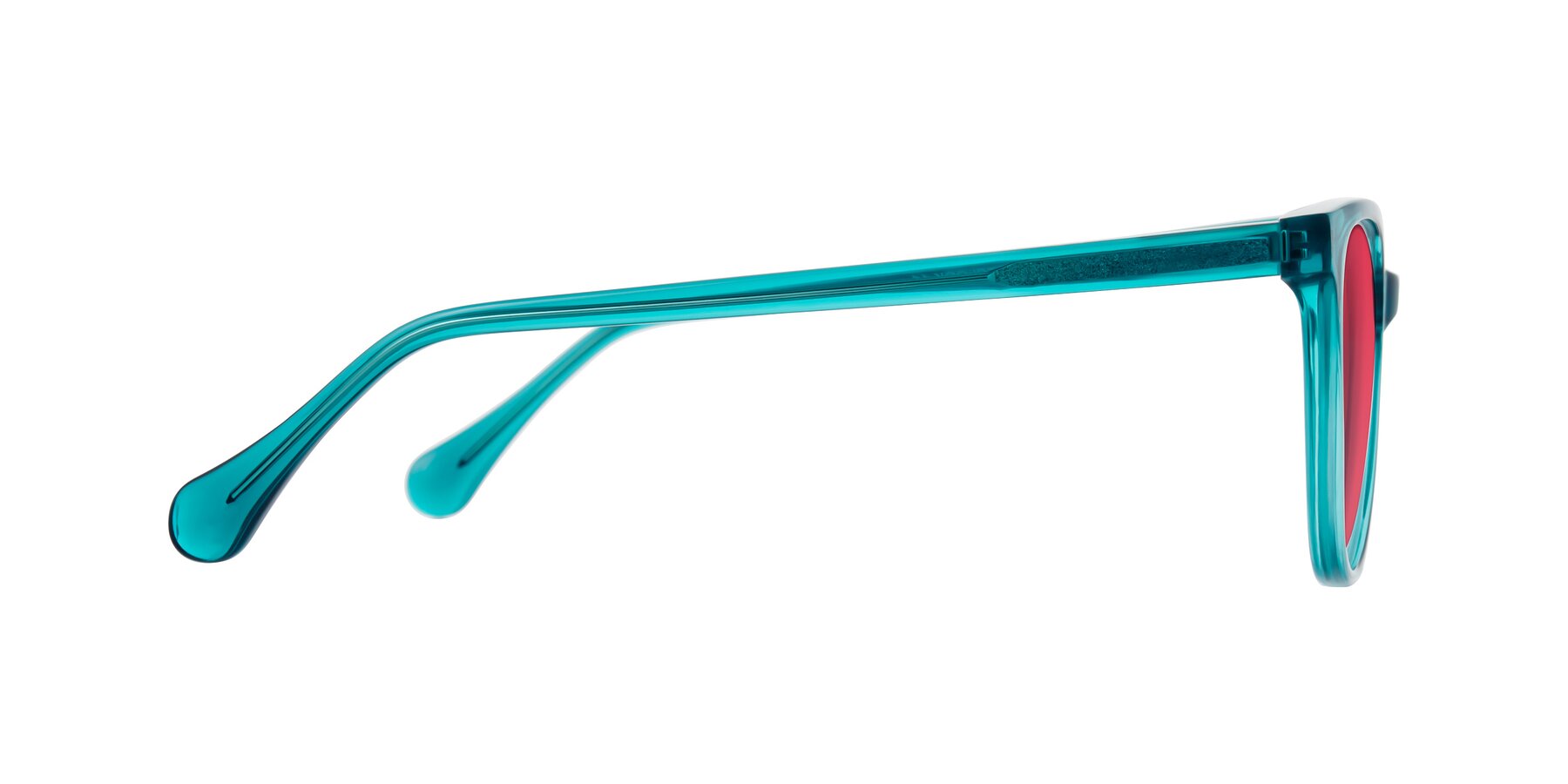 Side of Glenroe in Peacock with Red Tinted Lenses