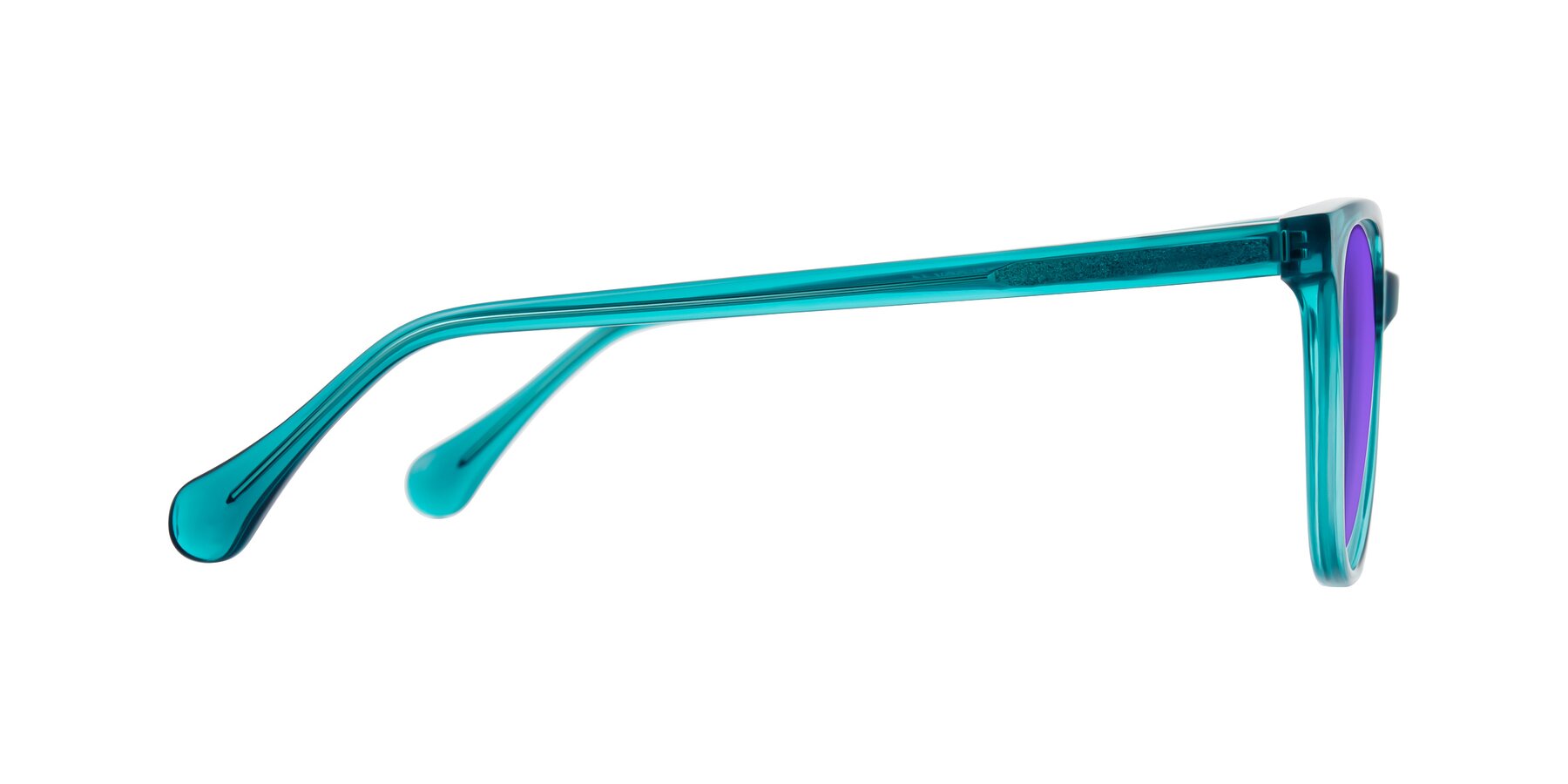Side of Glenroe in Peacock with Purple Tinted Lenses