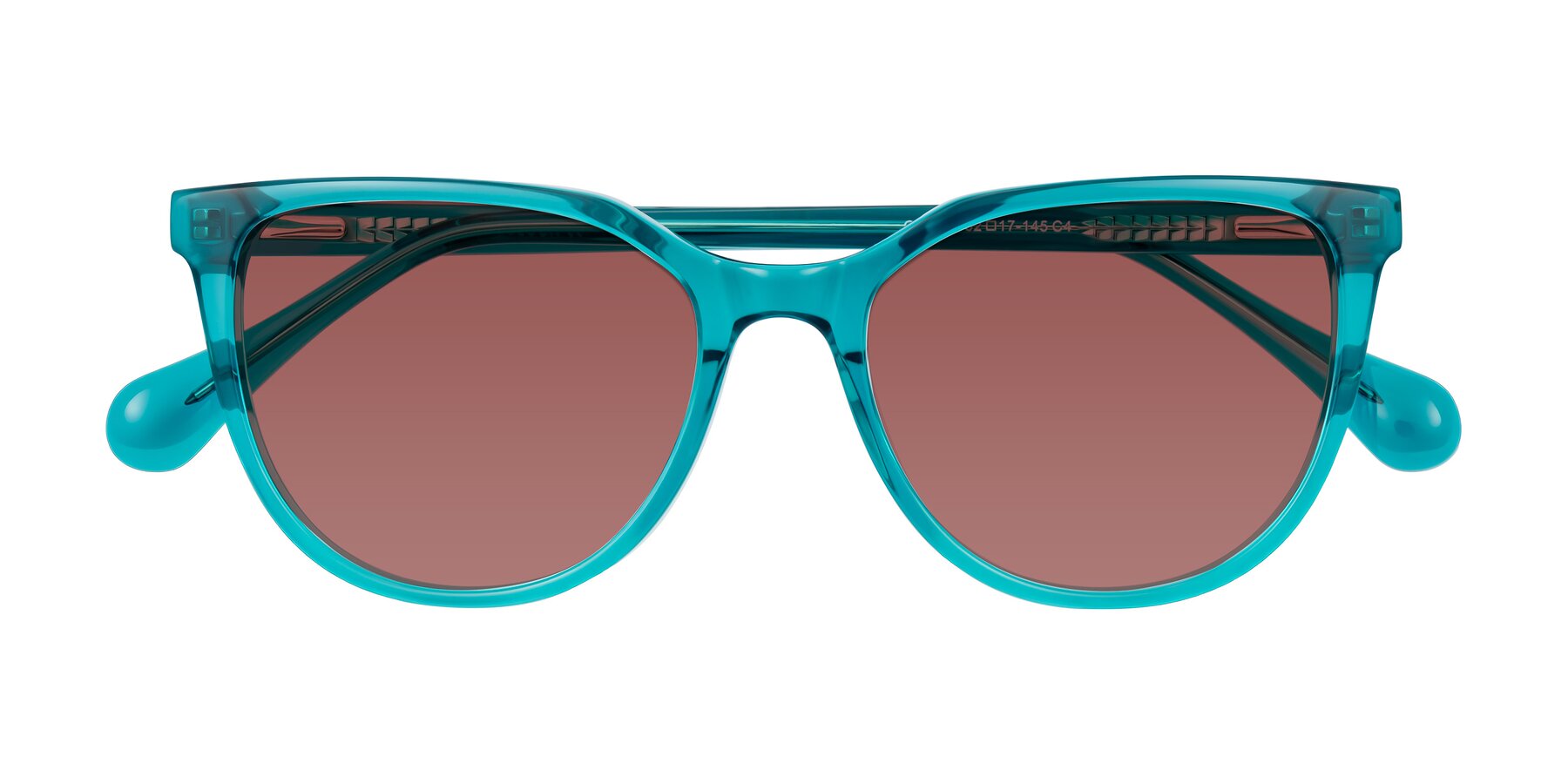 Folded Front of Glenroe in Peacock with Garnet Tinted Lenses