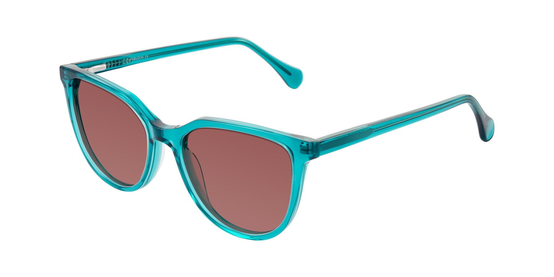 Angle of Glenroe in Peacock with Garnet Tinted Lenses