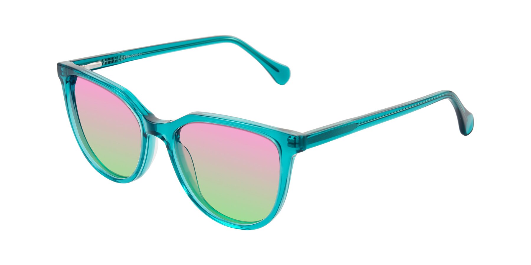 Angle of Glenroe in Peacock with Pink / Green Gradient Lenses