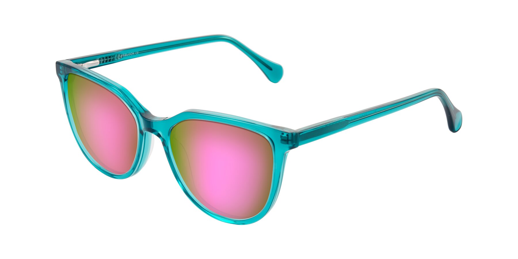 Angle of Glenroe in Peacock with Pink Mirrored Lenses