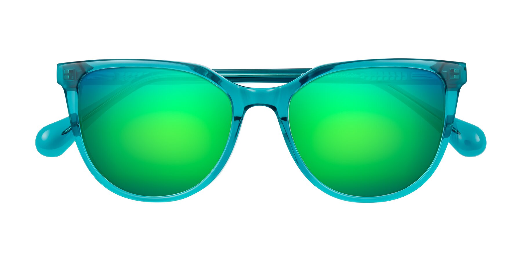 Folded Front of Glenroe in Peacock with Green Mirrored Lenses