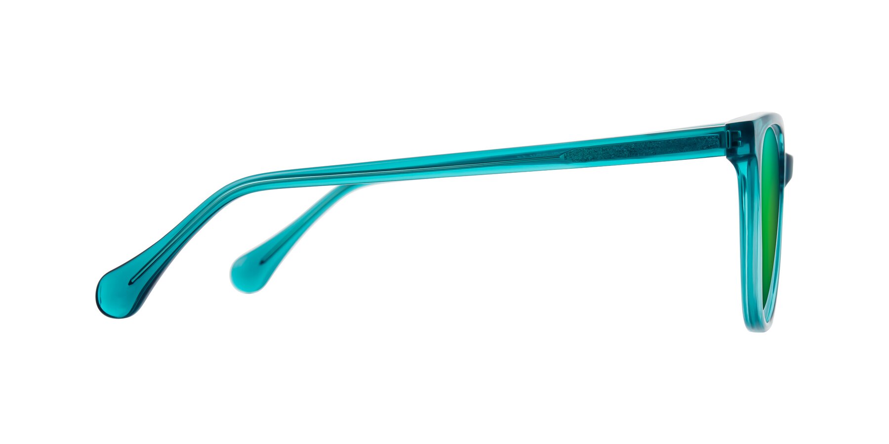Side of Glenroe in Peacock with Green Mirrored Lenses