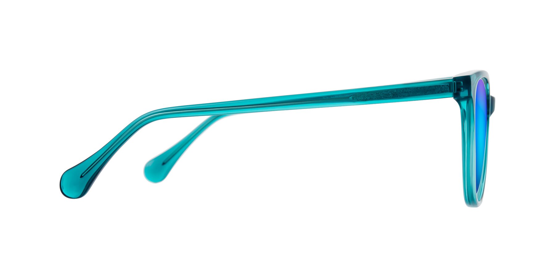 Side of Glenroe in Peacock with Blue Mirrored Lenses
