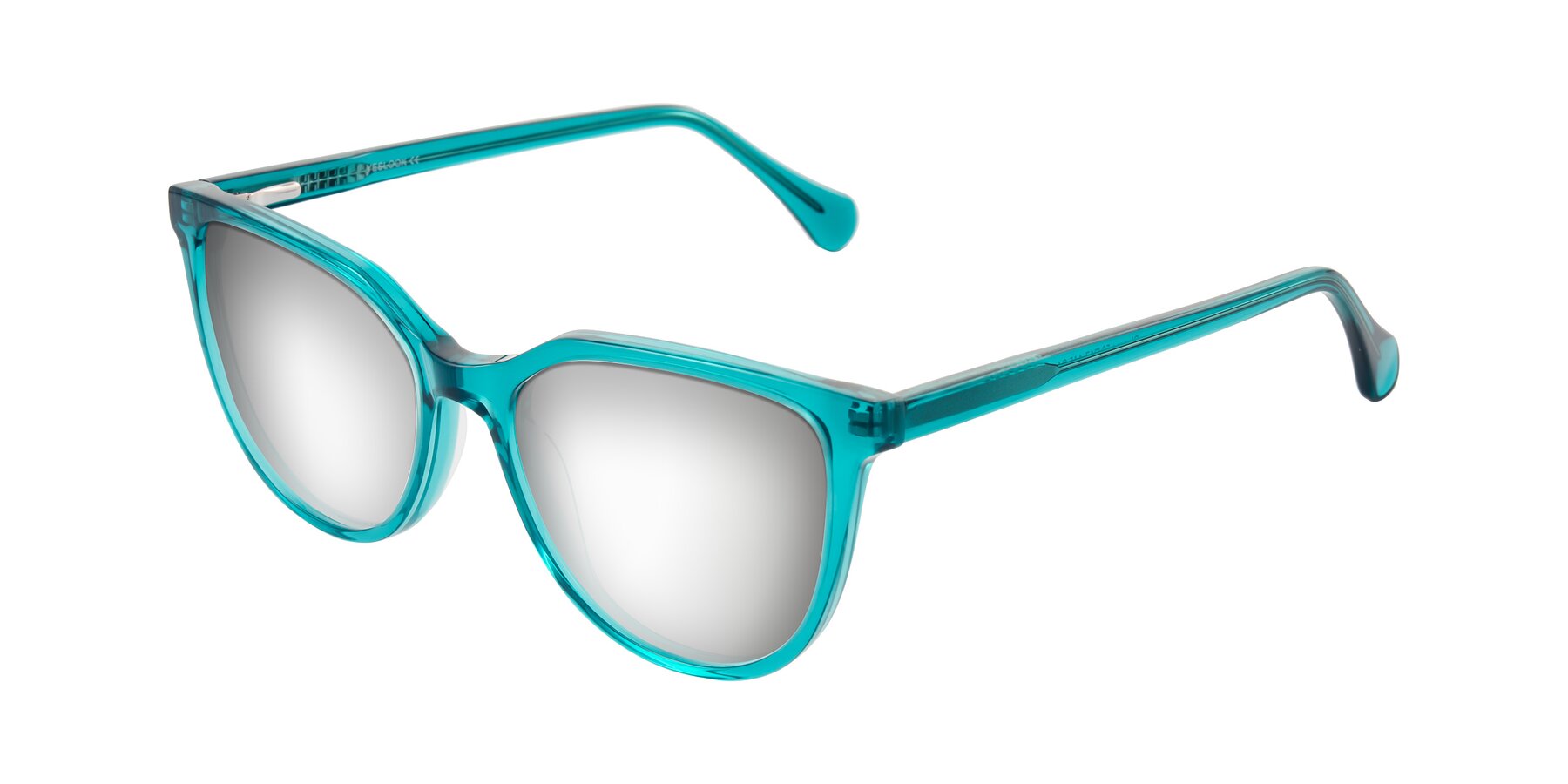 Angle of Glenroe in Peacock with Silver Mirrored Lenses