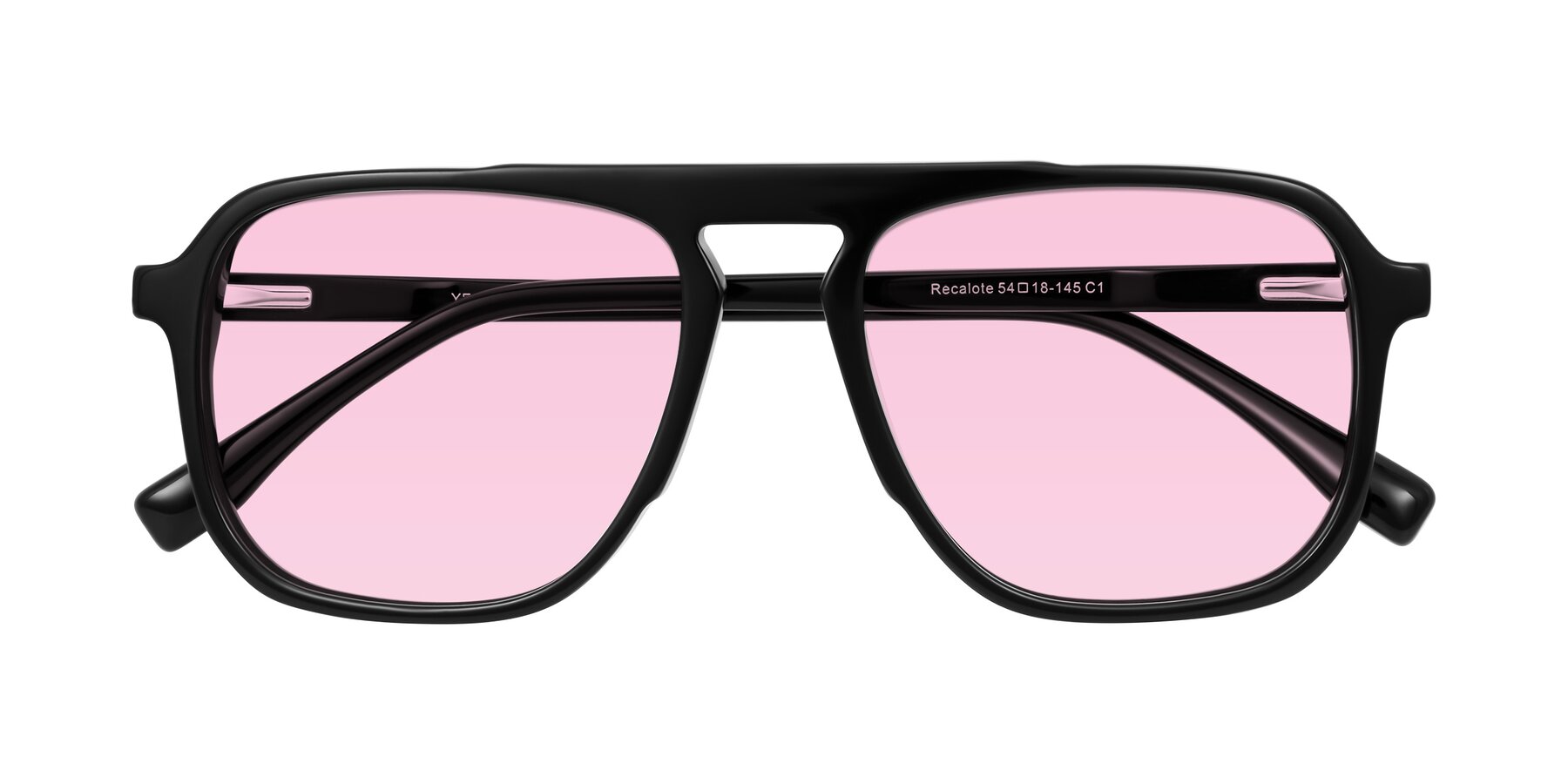Folded Front of Recalote in Black with Light Pink Tinted Lenses