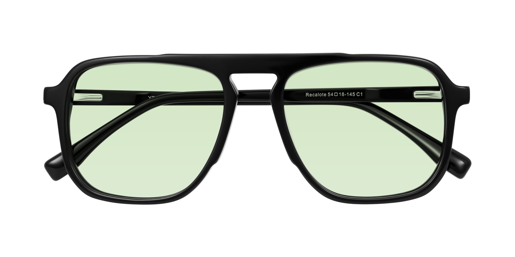 Folded Front of Recalote in Black with Light Green Tinted Lenses