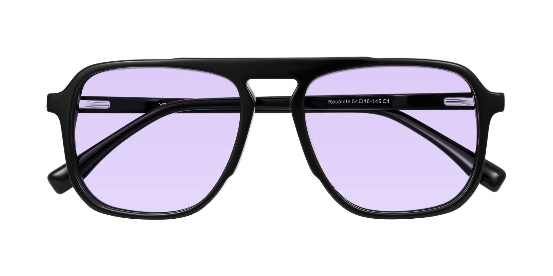 Folded Front of Recalote in Black with Light Purple Tinted Lenses