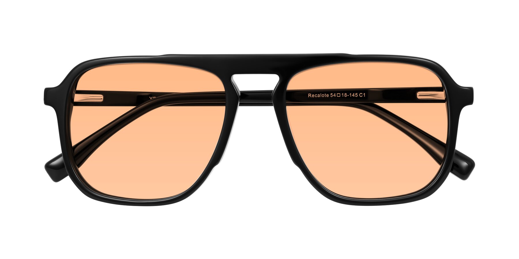 Folded Front of Recalote in Black with Light Orange Tinted Lenses