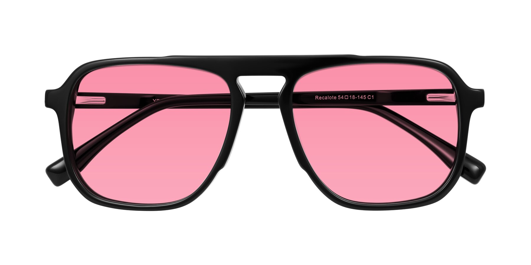 Folded Front of Recalote in Black with Pink Tinted Lenses