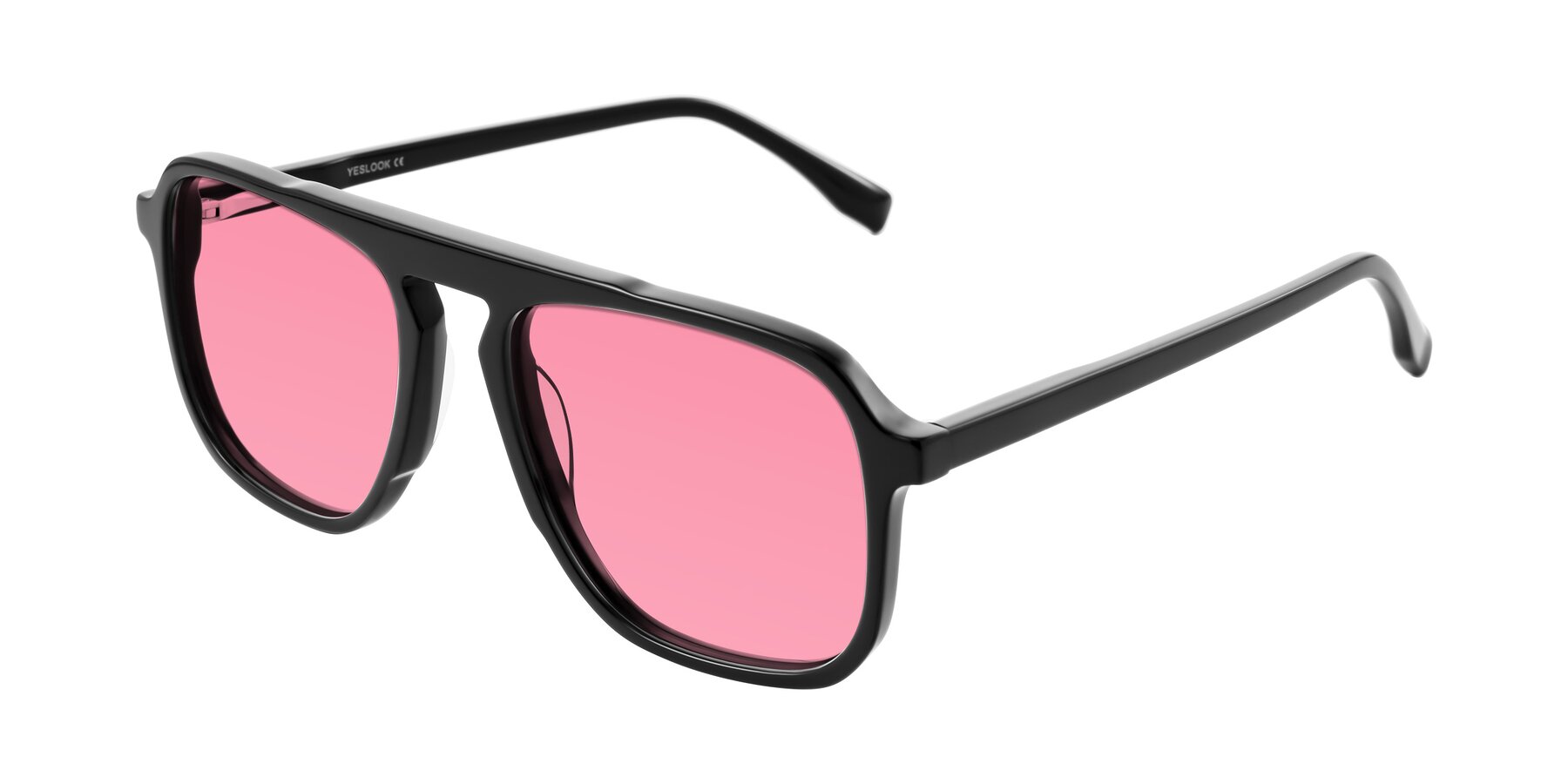 Angle of Recalote in Black with Pink Tinted Lenses